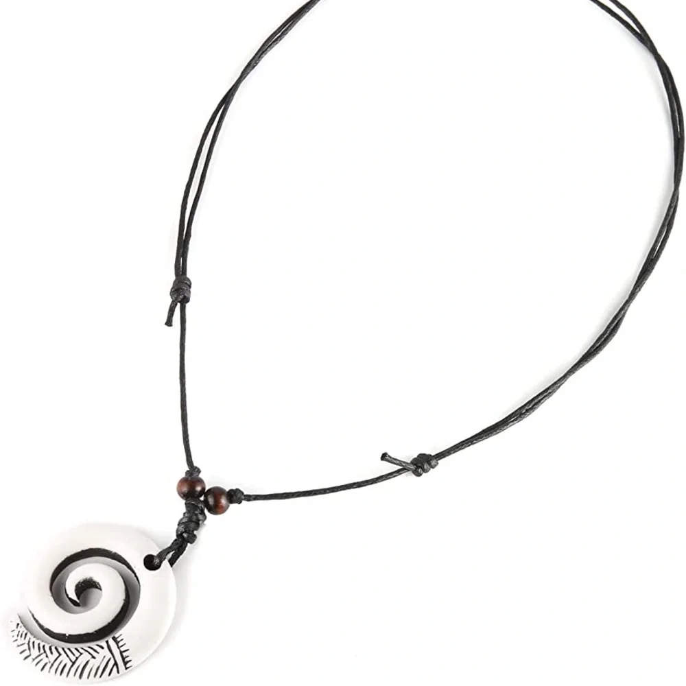 New Handmade Boho Hawaiian Tribal Engraved Spiral Helix Hook Pendant Necklace